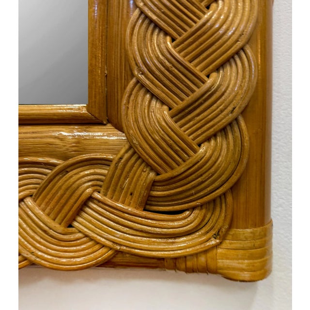 Vintage Coastal Wide Woven Braided Wicker Arched Wall Mirror For Sale - Image 4 of 7