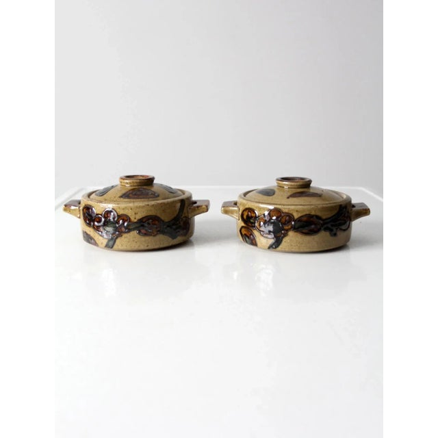 Ceramic Vintage Studio Pottery Covered Dishes Pair For Sale - Image 7 of 11