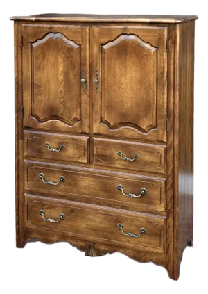1980s Ethan Allen Country French Solid Birch 6 Drawer Highboy Armoire Dresser (26-5305 Fruitwood)