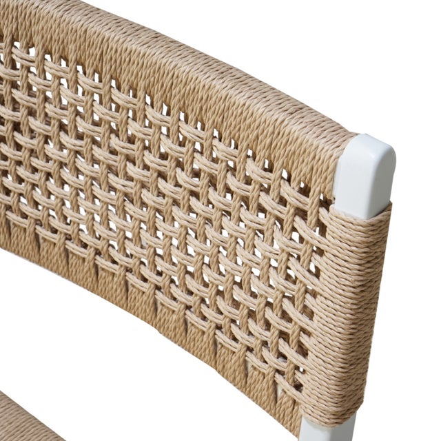 Matthew Izzo Home Carson Matte White Lacquer Bar Stool With Woven Back and Rush Seat For Sale In New York - Image 6 of 7