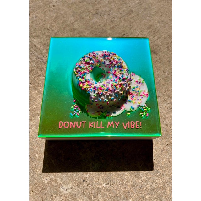 Pop Art S Donut Kill My Vibe #3 by Ana Hefco | Mixed Media on Wood Colorful donut with sprinkles For Sale - Image 3 of 5