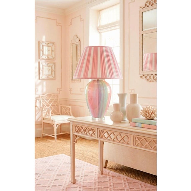 Pink Vintage Balloon Murano Style Pastel Pink Blue Glass Striped Regency Table Lamp For Sale - Image 8 of 9