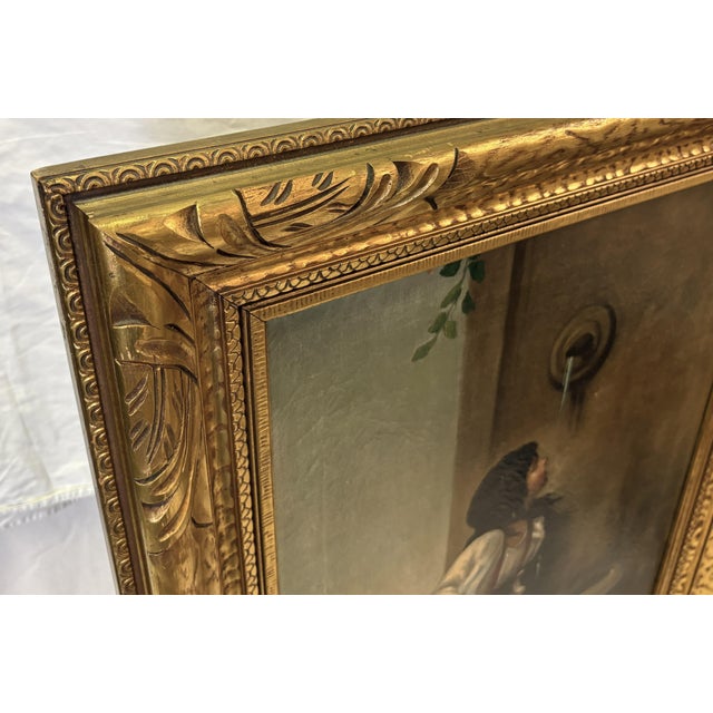 Wood Early 20th Century Framed Original Oil Painting on Canvas 'Roman Girl at the Well' Inspired by Léon Bonnat (France 1833-1922) For Sale - Image 7 of 18