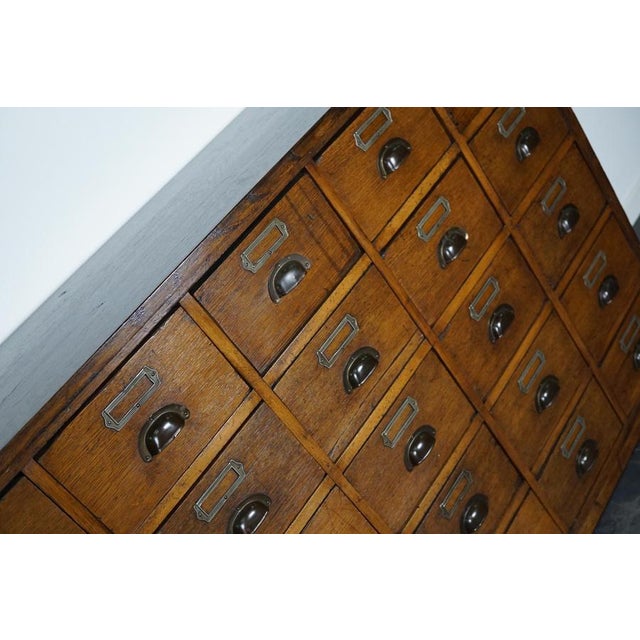 Industrial Large German Industrial Oak Apothecary Cabinet or Chest of Drawers, 1930s For Sale - Image 3 of 18