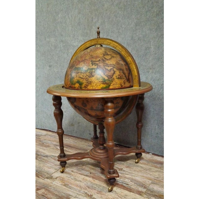 Brown Globe Bar on Turned Wooden Base For Sale - Image 8 of 10