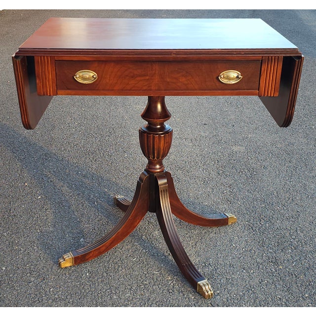 Early 20th C. George III Walnut Pedestal Drop-Leaf Sofa Table, Refinished For Sale - Image 9 of 10