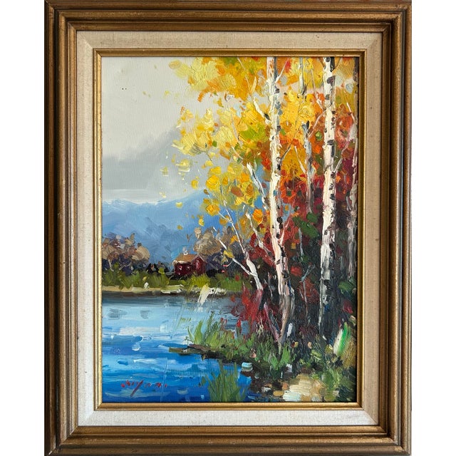 Impressionist Vintage Impressionist Autumn Landscape Oil Painting on Canvas Framed For Sale - Image 3 of 7