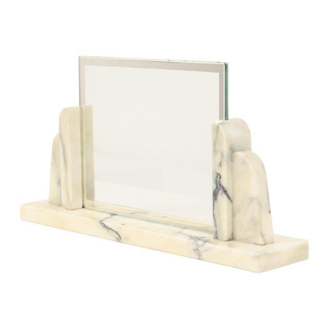 Large Art Deco style photo frame made of marble, featuring the original glass frame with a mirrored border; an authentic...