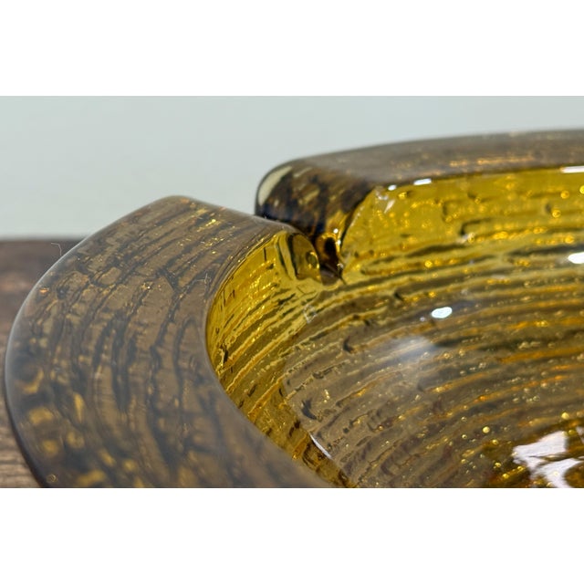 Mid Century Modern Amber Art Glass Ashtray Bowl Thick Textured Catchall For Sale - Image 4 of 5