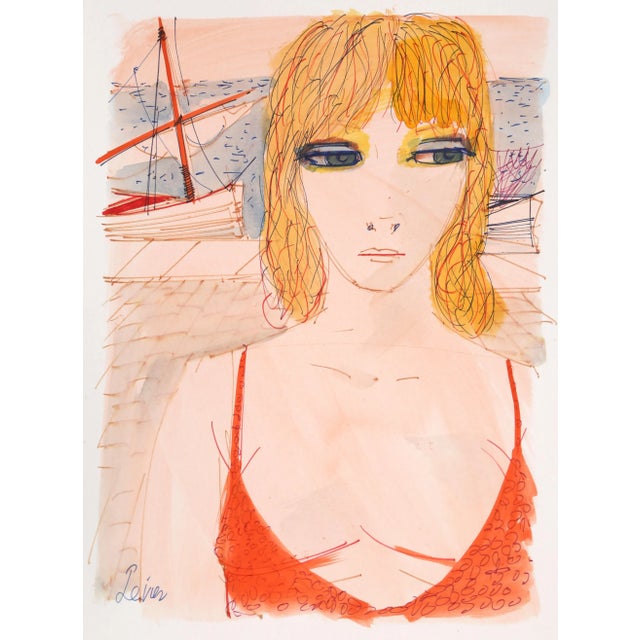 Expressionism Charles Levier Blonde in Red Swim Suit circa 1960 For Sale - Image 3 of 3