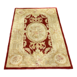 4ft × 6ft Aubusson Style Floral Wool Area Rug, Vintage