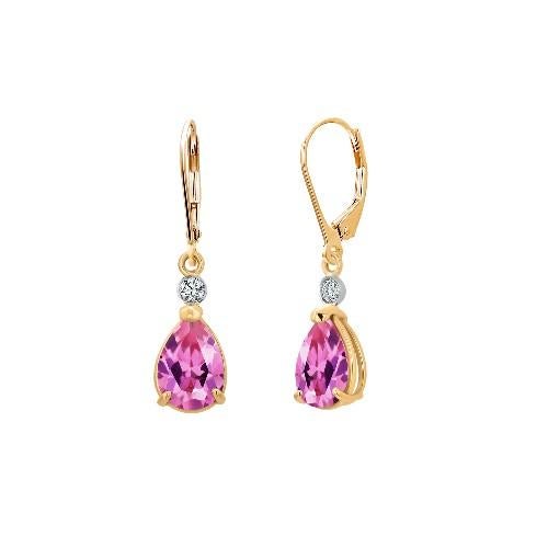 14k Yellow Gold Lever Back Hoop Earrings With Pink Topaz & Diamond Accents, A Pair For Sale In New York - Image 6 of 8
