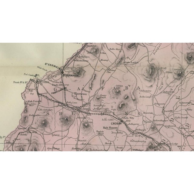 Isle of man map, ordnance survey style, bacon london 1885 : this finely detailed victorian map of the isle of man was...