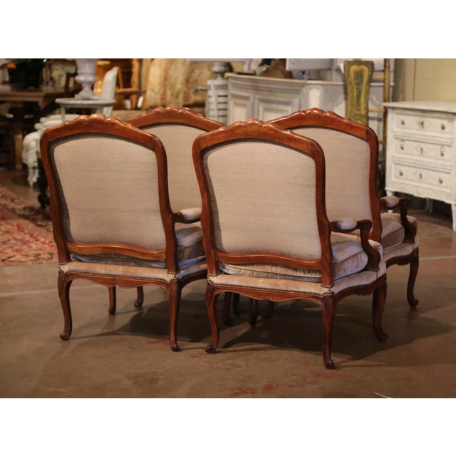 19th Century French Louis XV Carved Walnut Armchairs From Provence, Set of Four For Sale - Image 12 of 13