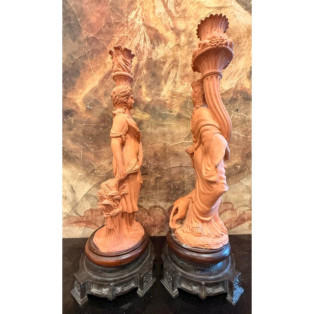 Pair of Terracotta Candle Sticks “Summer” and “Autumn” For Sale - Image 4 of 4