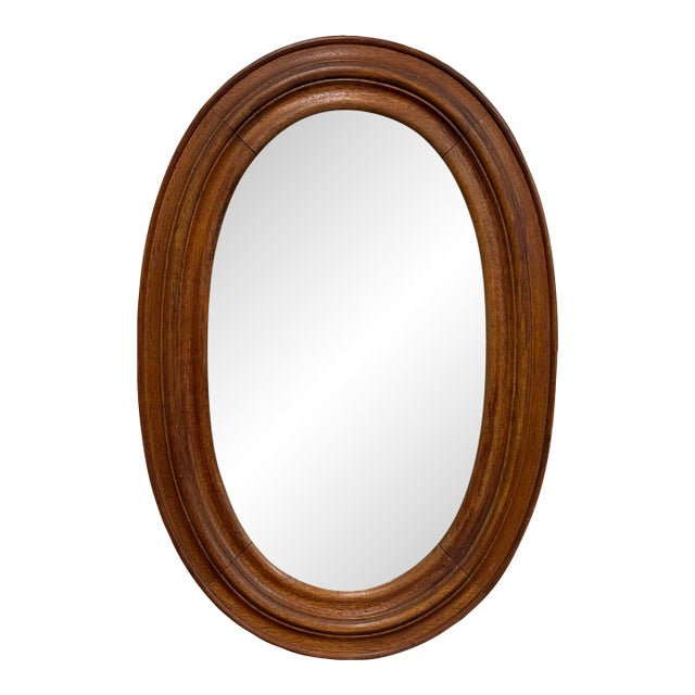 Vintage Primitive Oval Beveled Wood Wall Mirror For Sale