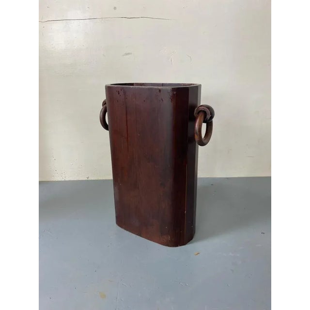 Mid Century Modernist Italian walnut wooden umbrella stand, 1950s with original metal tray inside.