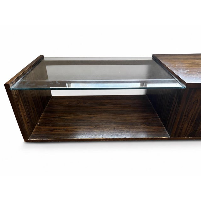 Ebony Vintage Art Deco Revival Figured-Wood and Glass Storage Coffee Table For Sale - Image 8 of 12