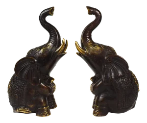 Late 20th Century Brass Sitting Indian Elephant Trunk Up Model Figurines - a Pair