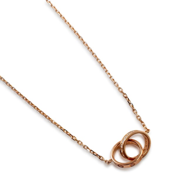 Modern Cartier 18k Rose Gold Half Paved Diamond Baby Love Pendant Necklace For Sale - Image 3 of 9