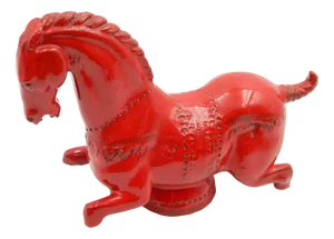 Red Ceramic Roman Horse on Plinth by Aldo Londi for Bitossi Raymor