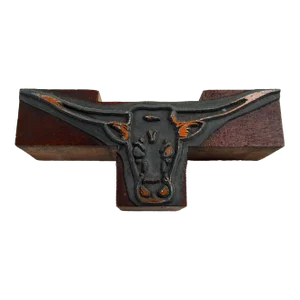 Vintage Metal and Wood Printing Block Longhorn Steer or Bull