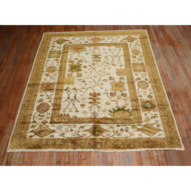 Early 21st Century Vintage Inspired Angora Wool Ivory Oushak Rug For Sale - Image 5 of 11