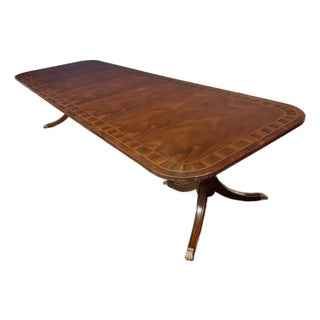 Traditional Multi-Banded Double Pedestal Mahogany Dining Table by Leighton Hall - Showroom Sample For Sale