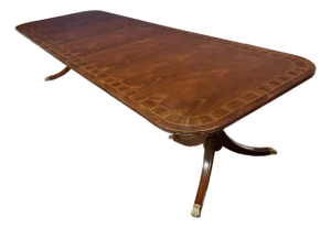 Traditional Multi-Banded Double Pedestal Mahogany Dining Table by Leighton Hall - Showroom Sample