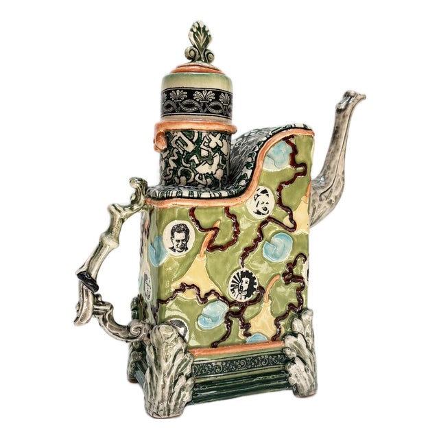 Ron Carlson, "Green Large Teapot With Faces and Elephant Spout" 2026 For Sale