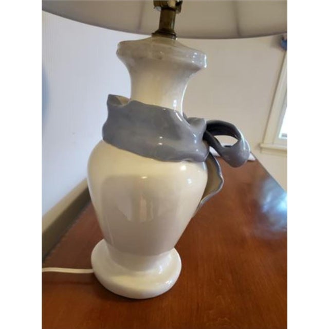 Vintage Betlar Ca. Ceramic Lamp With Blue Bow For Sale - Image 4 of 4