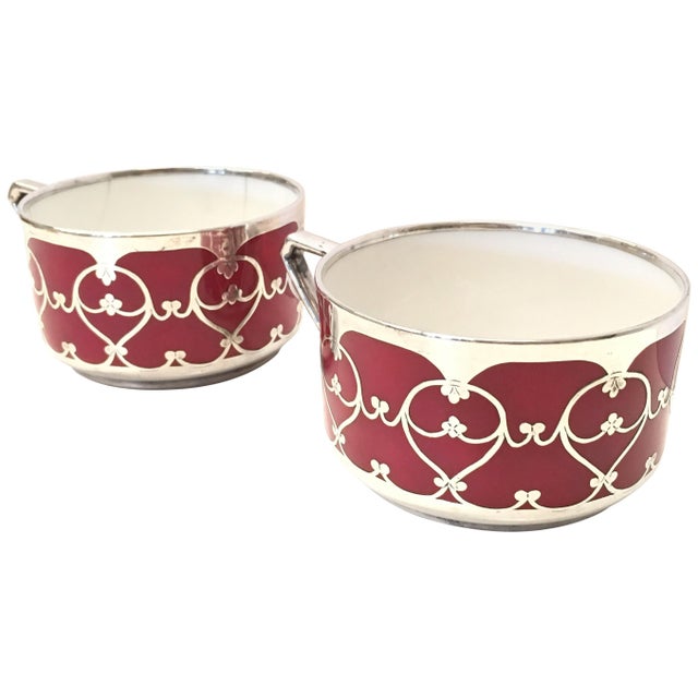 20th Pair of Hutschenreuther Handled Art Decó Small Porcelain Cups with Silver For Sale In Miami - Image 6 of 18
