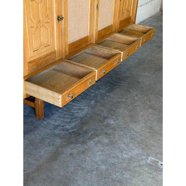 In Style of Henning Kjærnulf Oak Sideboard Credenza With Carved Doors and Four Drawers Danish Mid-Century Modern 1970s For Sale - Image 11 of 12