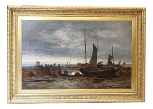 Victorian Norfolk Coast Maritime Scene, 1860, Oil on Canvas