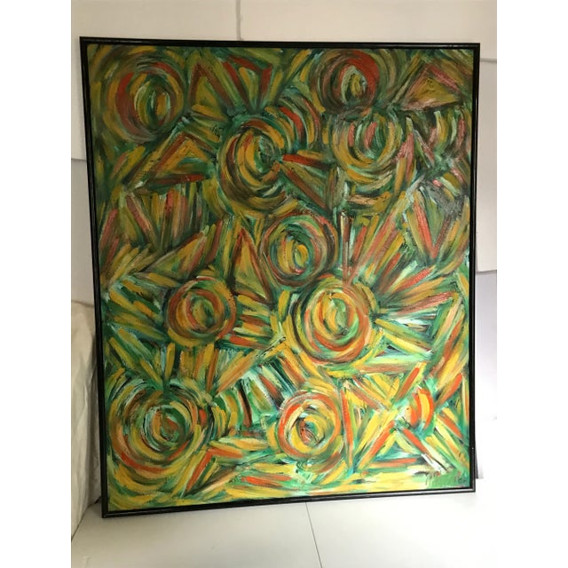 Yellow Fireworks Original Abstract Expressionist Oil Painting on European Linen by Monique Nichols For Sale - Image 8 of 12