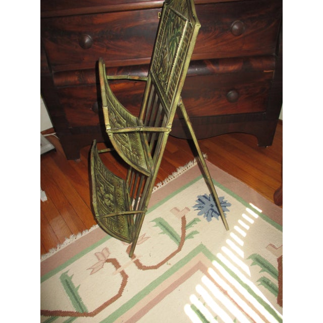 Asparagus Vintage Ornate Two Tier Free Standing & Folding Elephant Design Magazine Rack For Sale - Image 8 of 9