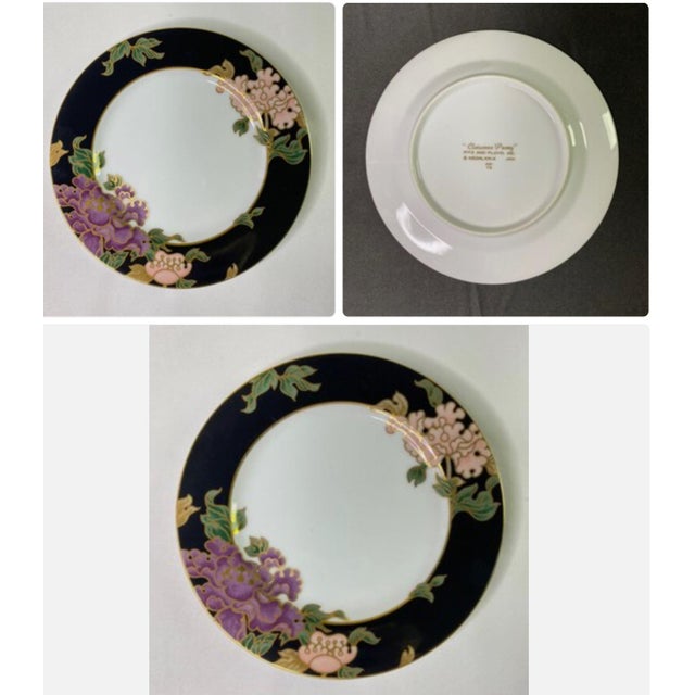 Fitz & Floyd Cloisonné Peony Ff 75, Black - Retired Collection of 4 Settings / Dinner Plates , Accent Plates and Four Cups With Saucers For Sale - Image 12 of 12