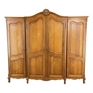 Vintage French Louis XVI Style Wardrobe in Oak For Sale