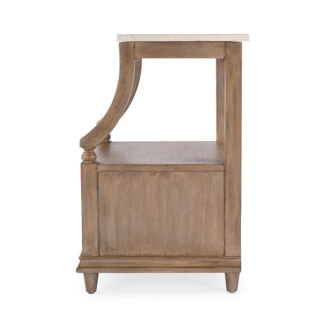 Mabel 24 in. W Rectangular Marble and Wood 1 Drawer Nightstand with Top Open Shelf, Sandalwood Beige For Sale - Image 9 of 11