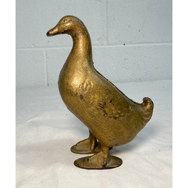 Figurative Antique 1900's Ac Williams Hand Painted Cast Iron Gold Duck Goose Still Bank For Sale - Image 3 of 10