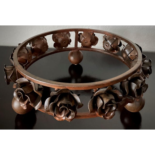 Late 20th-Century Hand-Forged Iron Rose & Travertine Circular Dessert Stand in the Manner of Jan Barboglio For Sale In Austin - Image 6 of 18