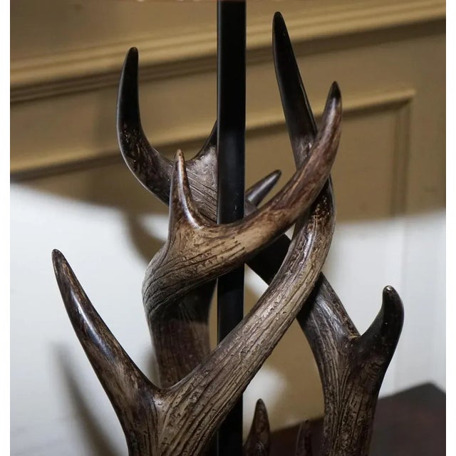 Vintage Rustic Country Faux Antler Table Lamp For Sale - Image 9 of 12