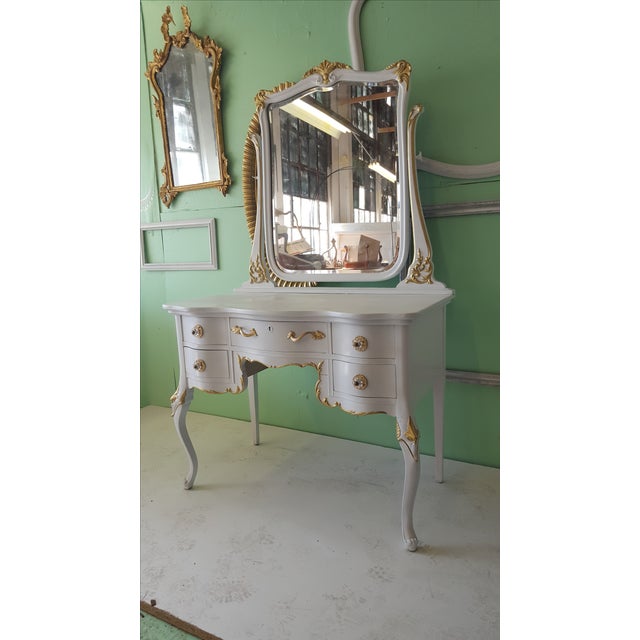 Antique White Gold Makeup Vanity Mirror Chair Chairish