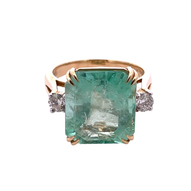Green 18k Heavy Yellow Gold Ring With 9.66 Carat GRS Certified Emerald and Diamonds, Size 7.75 For Sale - Image 8 of 9