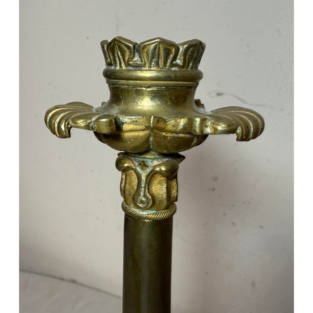 19th Century Pair Antique Ornate 1800's Gilt Bronze French Neoclassical Candlestick Holders For Sale - Image 5 of 12