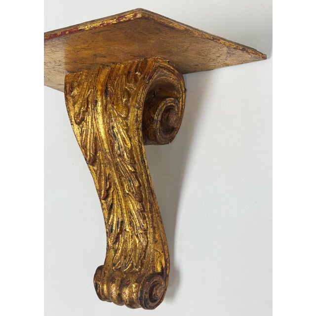 Wood Vintage Gilt Wood Scrolled Acanthus Leaf Wall Shelf For Sale - Image 7 of 7