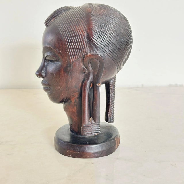 Vintage Hand-Carved African Figural Bust of Woman in Ebonized Wood Measures approx: 4W x 5D x 7H Please visit my other...