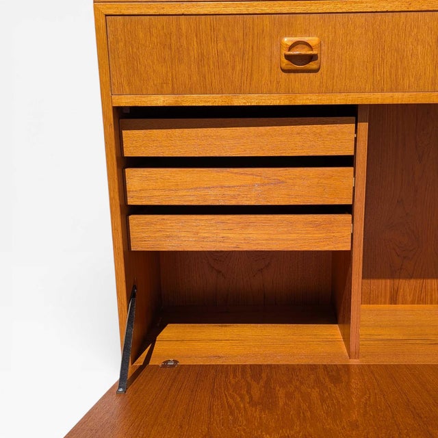 Mid-Century Teak Bookcase With Drop-Front Desk and Lighting, Mid-Century Modern For Sale - Image 13 of 18