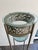 Silver Pair of Mexican Aqua Blown Glass Vessels on Decorative Tole Metal Plant Stands For Sale - Image 8 of 10