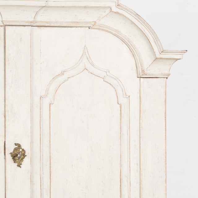 Wood 18th Century Large Swedish Pine Wedding Cabinet Painted White For Sale - Image 7 of 15